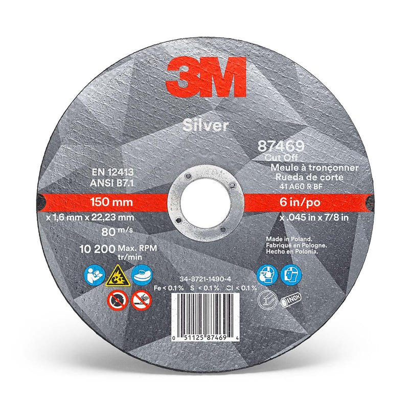 3M 60440317414  Silver Cut -Off Wheel 87469 - T1 - 6 in x .045 in x 7/8 in