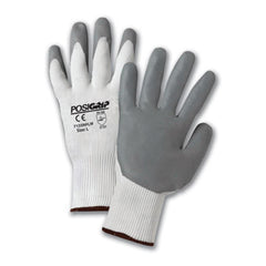 West Chester 715SNFLW/L White nylon shell with gray palm coated lunar foam nitrile - knit wrist - machine washable