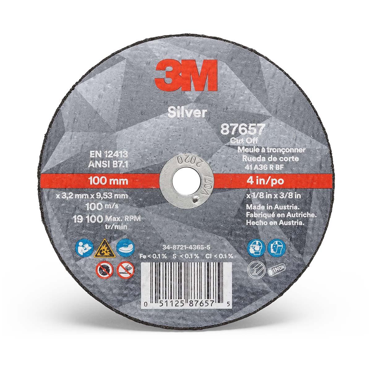 3M UU009026053  Silver Cut -Off Wheel - 87657 - T1 - 4 in x 1/8 in x 3/8 in