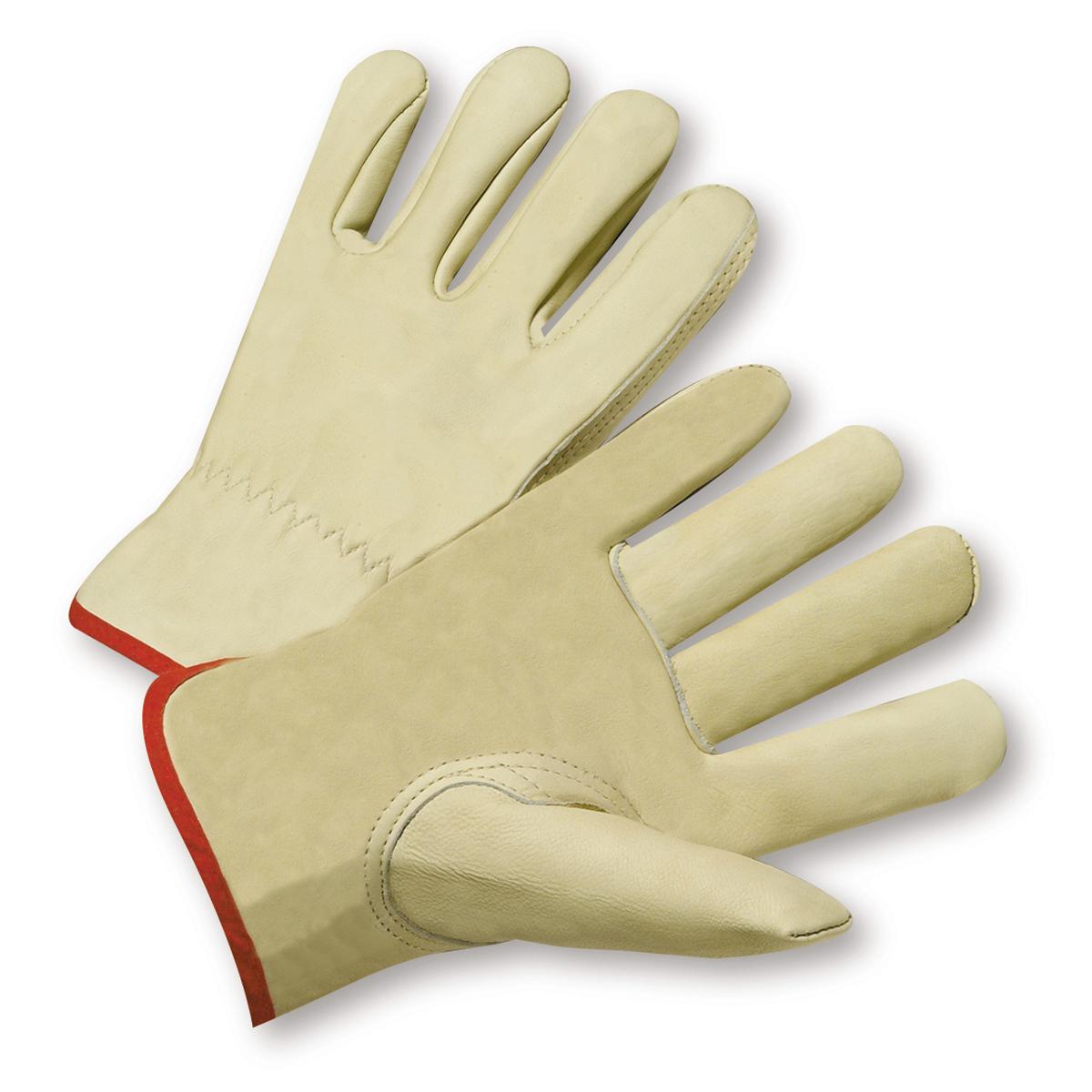 West Chester 995K/L Grain cowhide leather driver glove - keystone thumb - shirred elastic wrist - gunn cut - cotton hem color coded for size