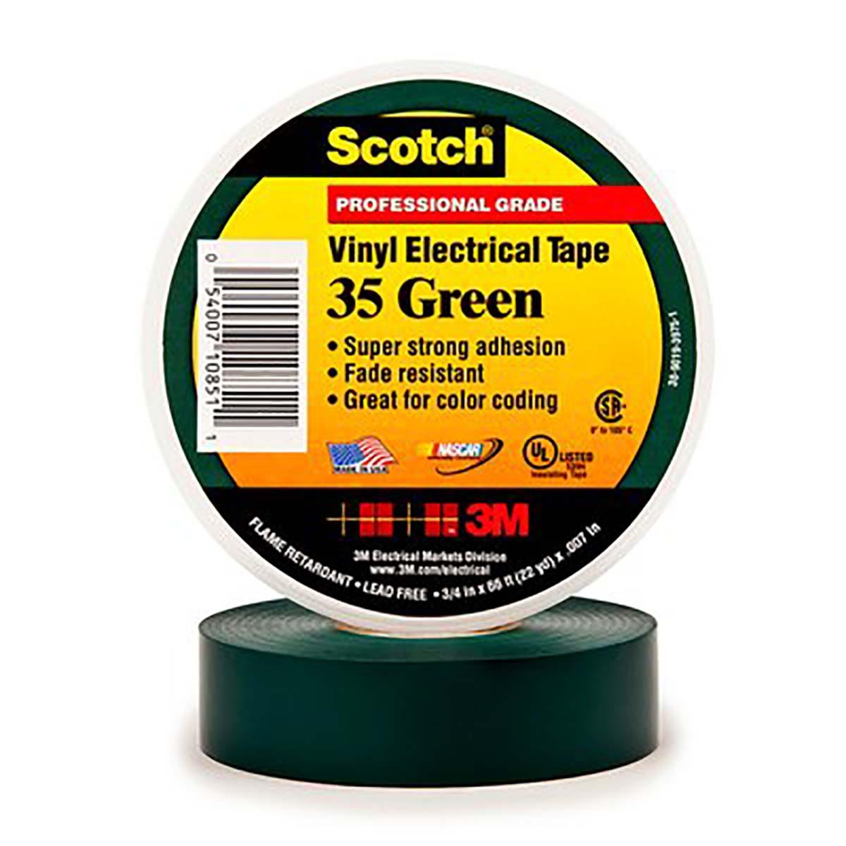 3M 80610834048 Scotch Vinyl Color Coding Electrical Tape 35 - 3/4 in x 66 ft - Green