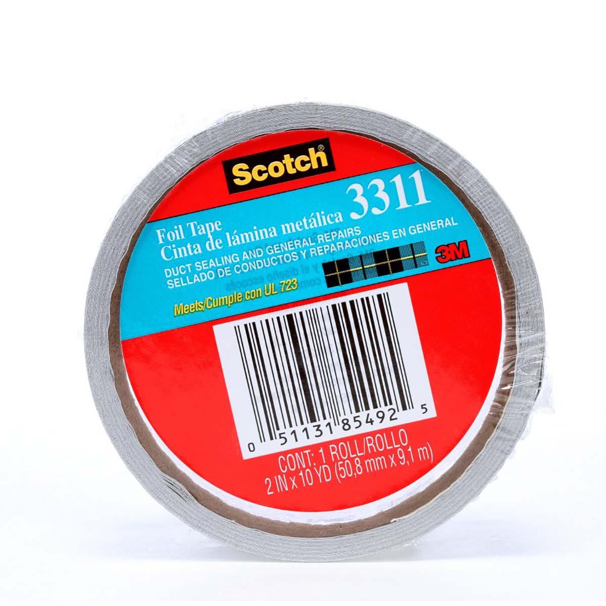 3M 70006405107 Scotch Aluminum Foil Tape 3311 Silver - 2 in x 10 yd 3.6 mil - 24 rolls per case