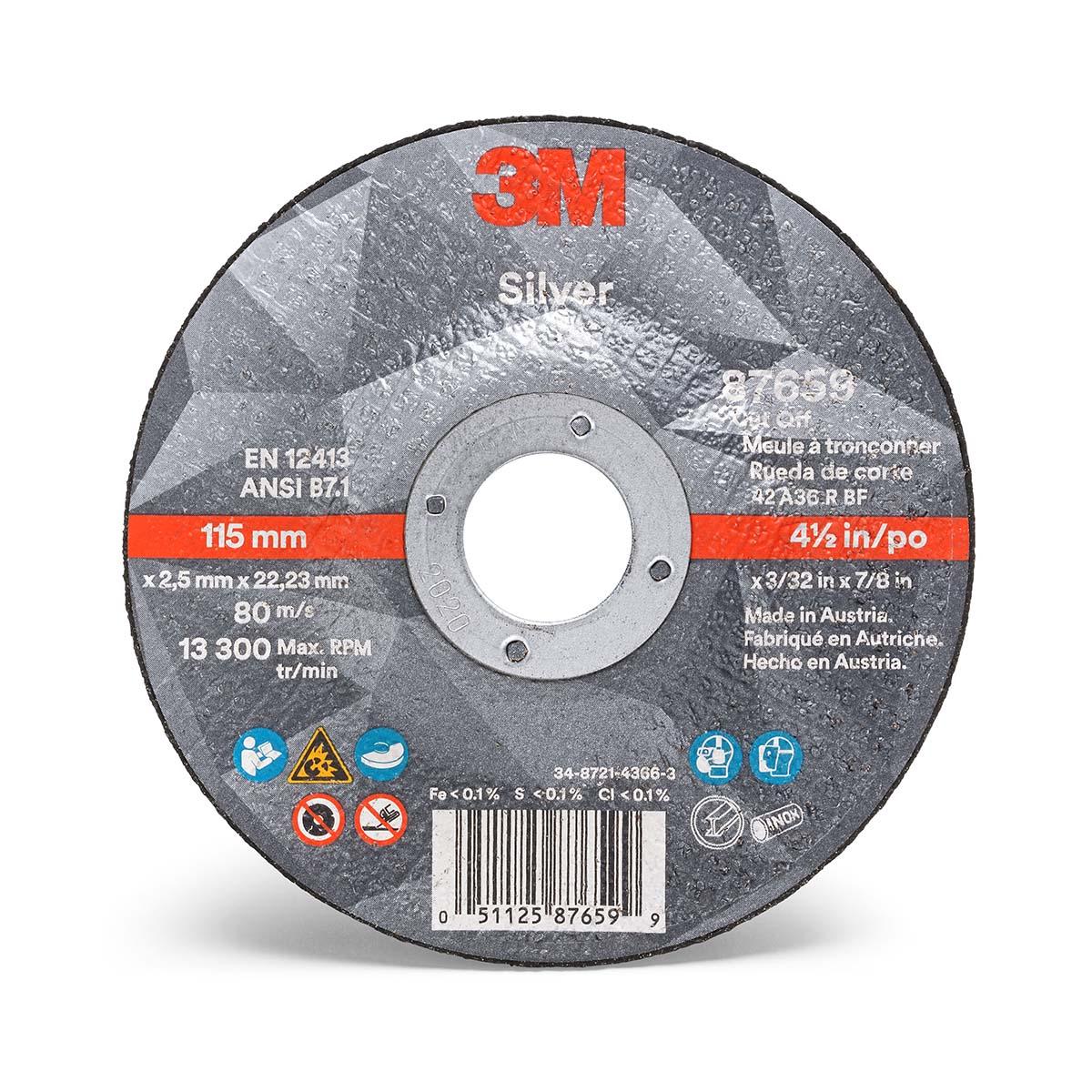 3M UU009026061  Silver Cut -Off Wheel - 87659 - T27 4.5 in x 3/32 in x 7/8 in