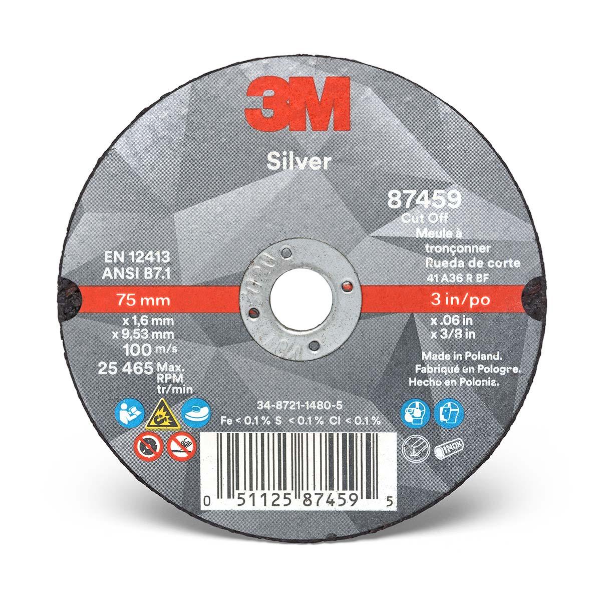 3M UU009036789  Silver Cut -Off Wheel 87459 - T1 - 3 in x .060 in x 3/8 in