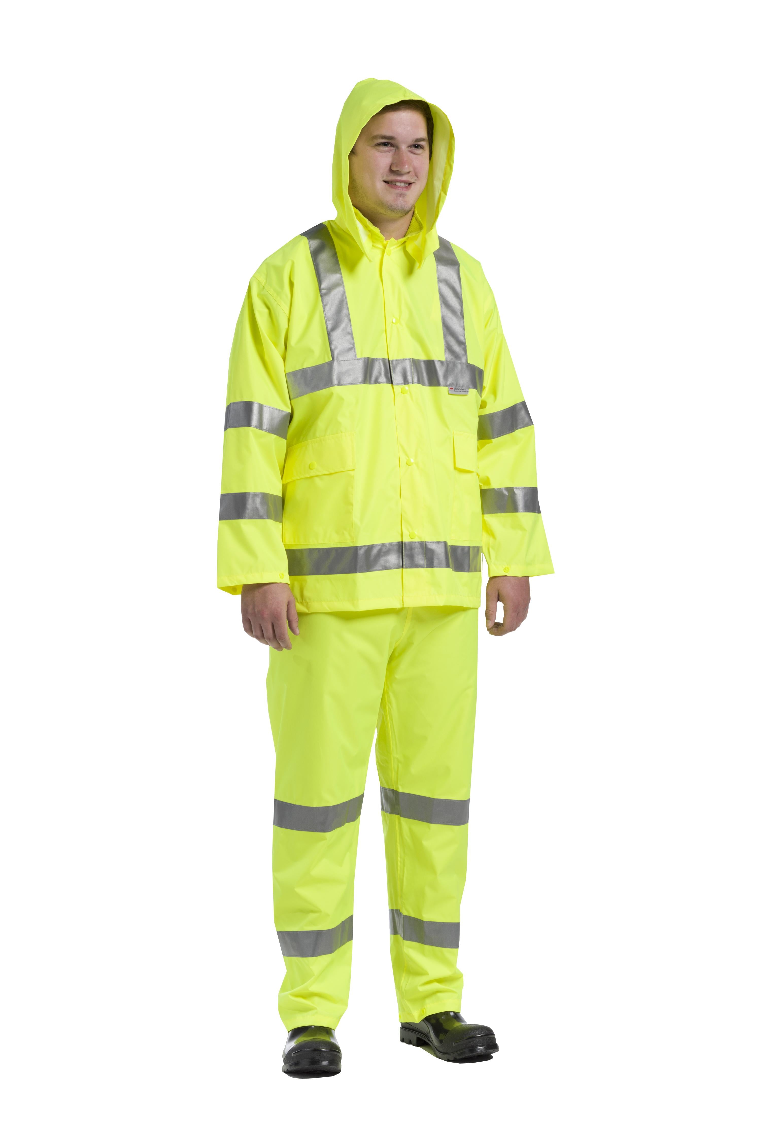 West Chester WW4033J/2XL Rainwear Fluorescent Lime Green/w Reflective stripes  -  Poly Oxford/PU coated Jacket Class 3