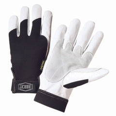 West Chester 86550/L Grain goat with spandex  back and split reinforced palm and thumb.  Hook and loop elastic wrist with logo TPR closure