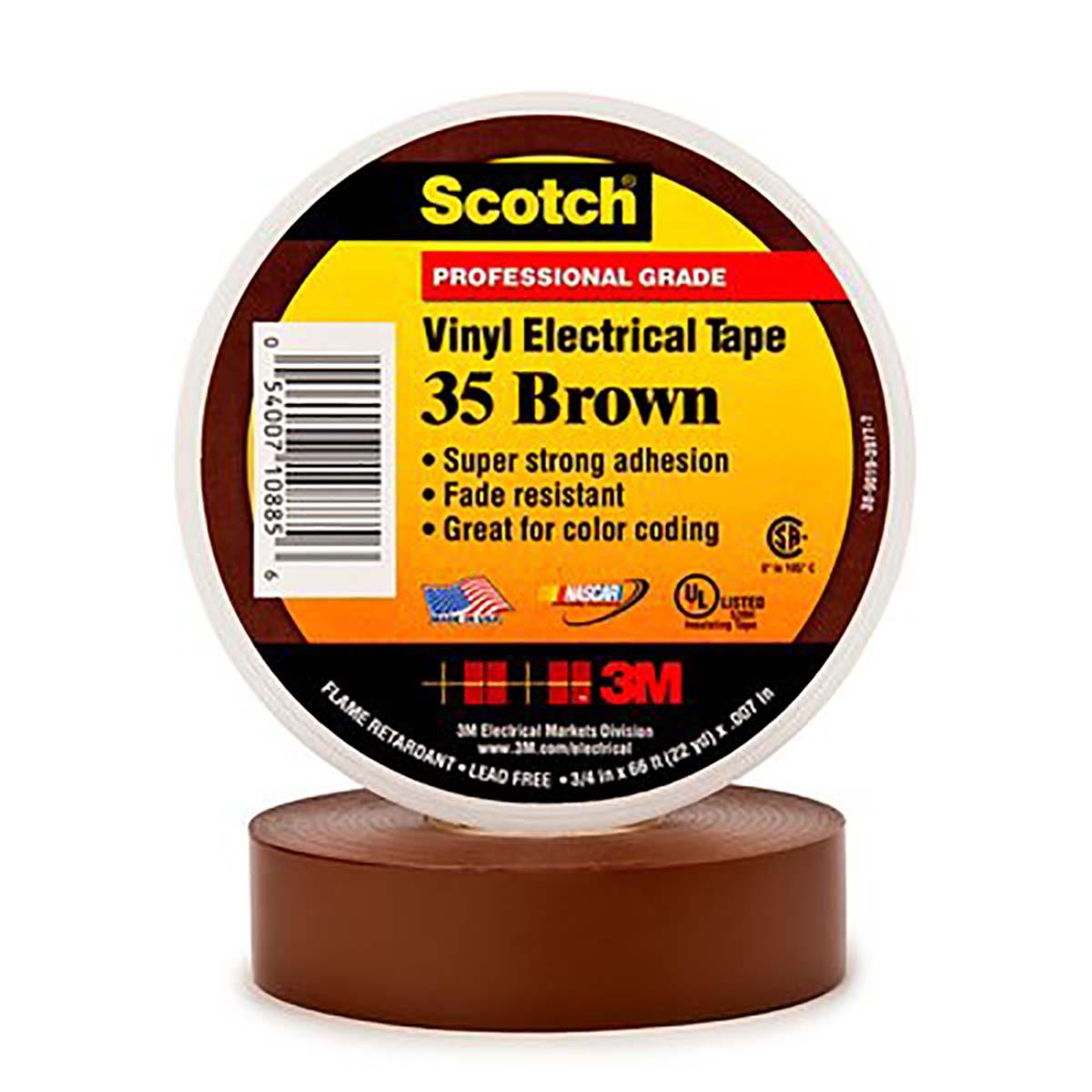 3M 80610833941 Scotch Vinyl Color Coding Electrical Tape 35 - 3/4 in x 66 ft - Brown