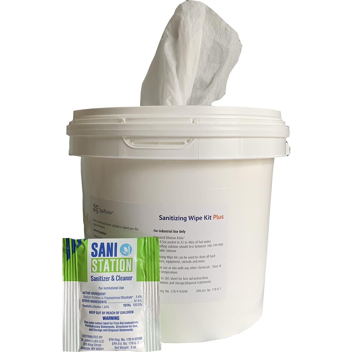 Spilfyter 94400EF 1 Dry Airlaid Wiper Roll in a White Bucket w/Dispenser Lid w/Cleaner Packet - 300 Wipes per roll  - 6.8"x6" Cellulose -Based Wipers/Roll