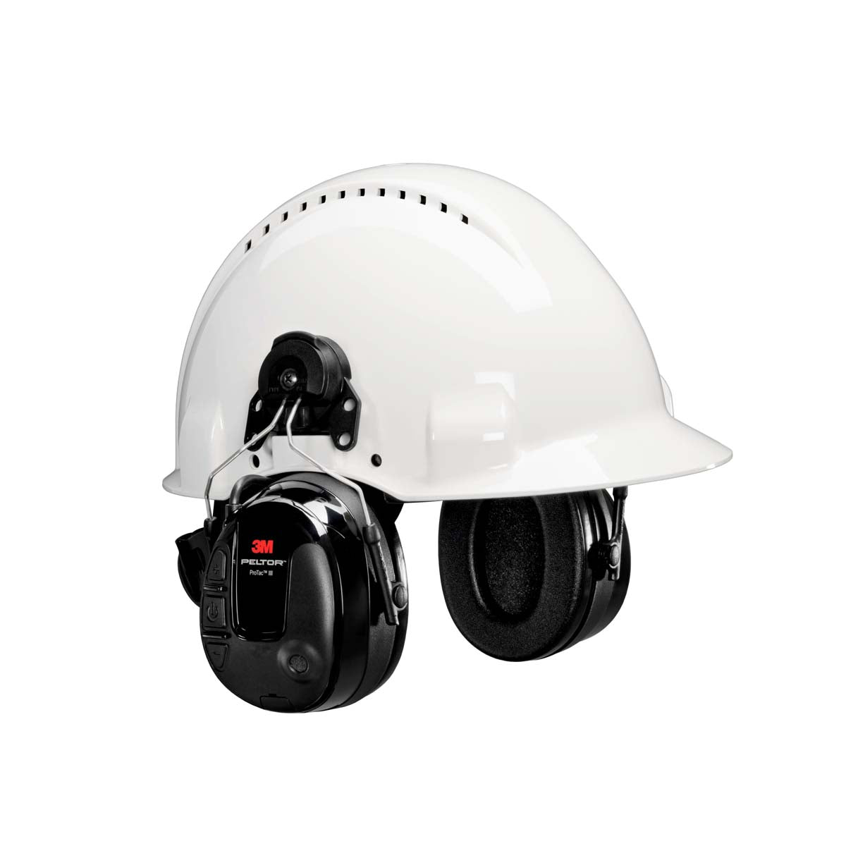 3M MT13H221P3E  PELTOR ProTac III Headset - Black -?Hard Hat Attached