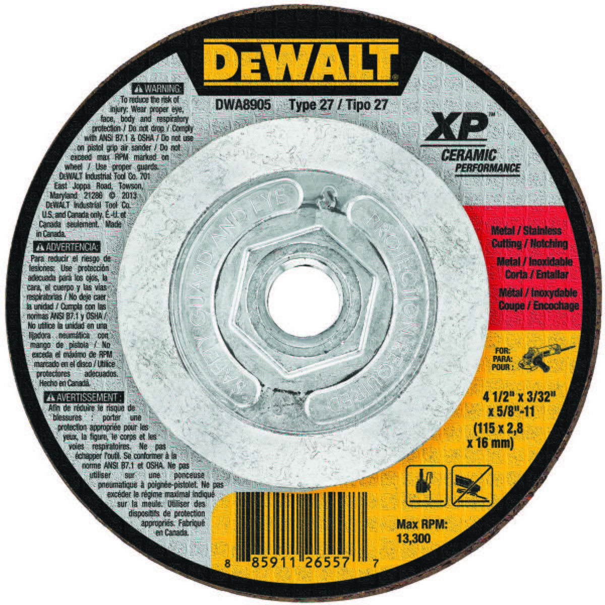 Dewalt DWA8905 4-1/2" x 3/32" x 5/8"-11 Ceramic Abrasive