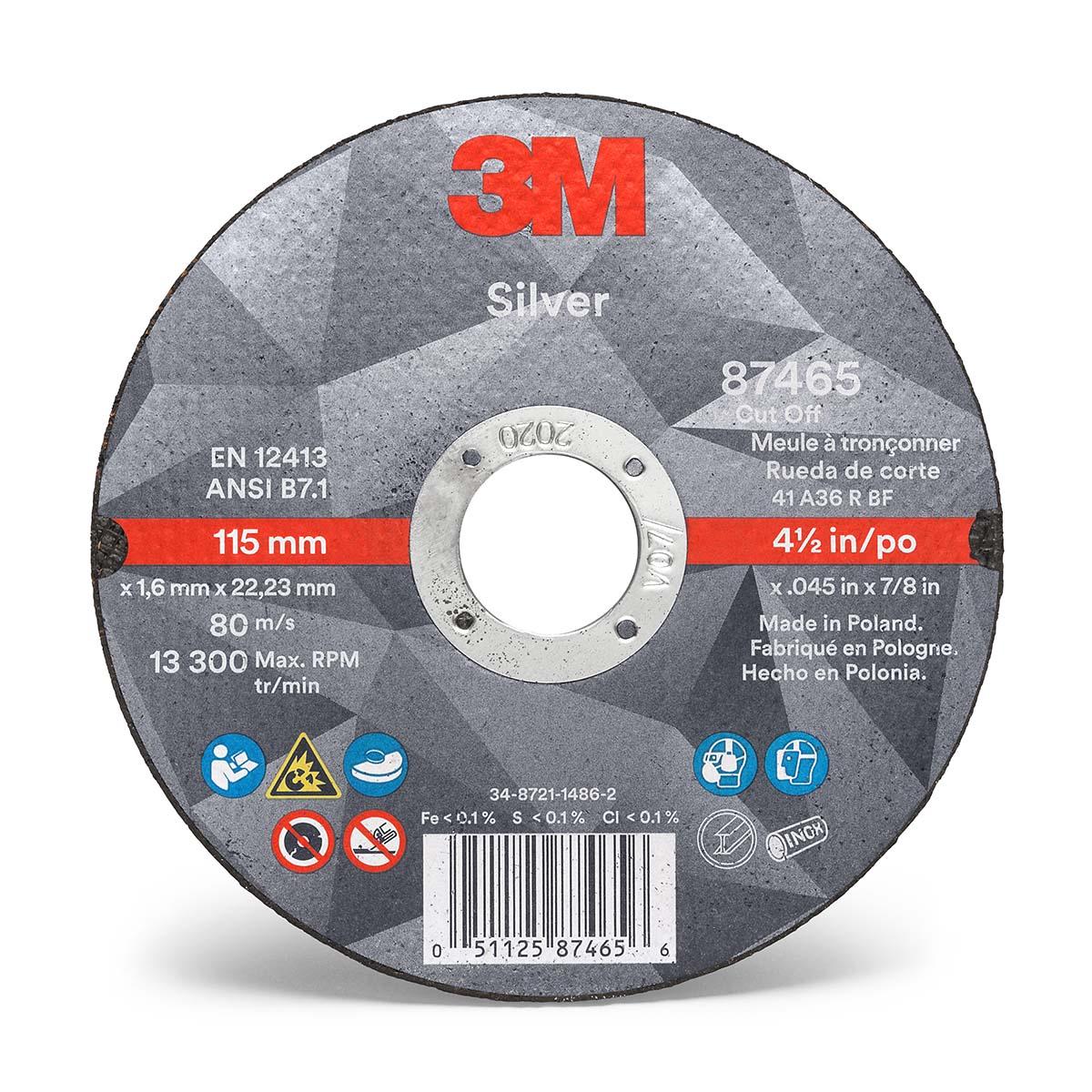 3M UU009038868  Silver Cut -Off Wheel 87465 - T1 - 4.5 in x .045 in x 7/8 in