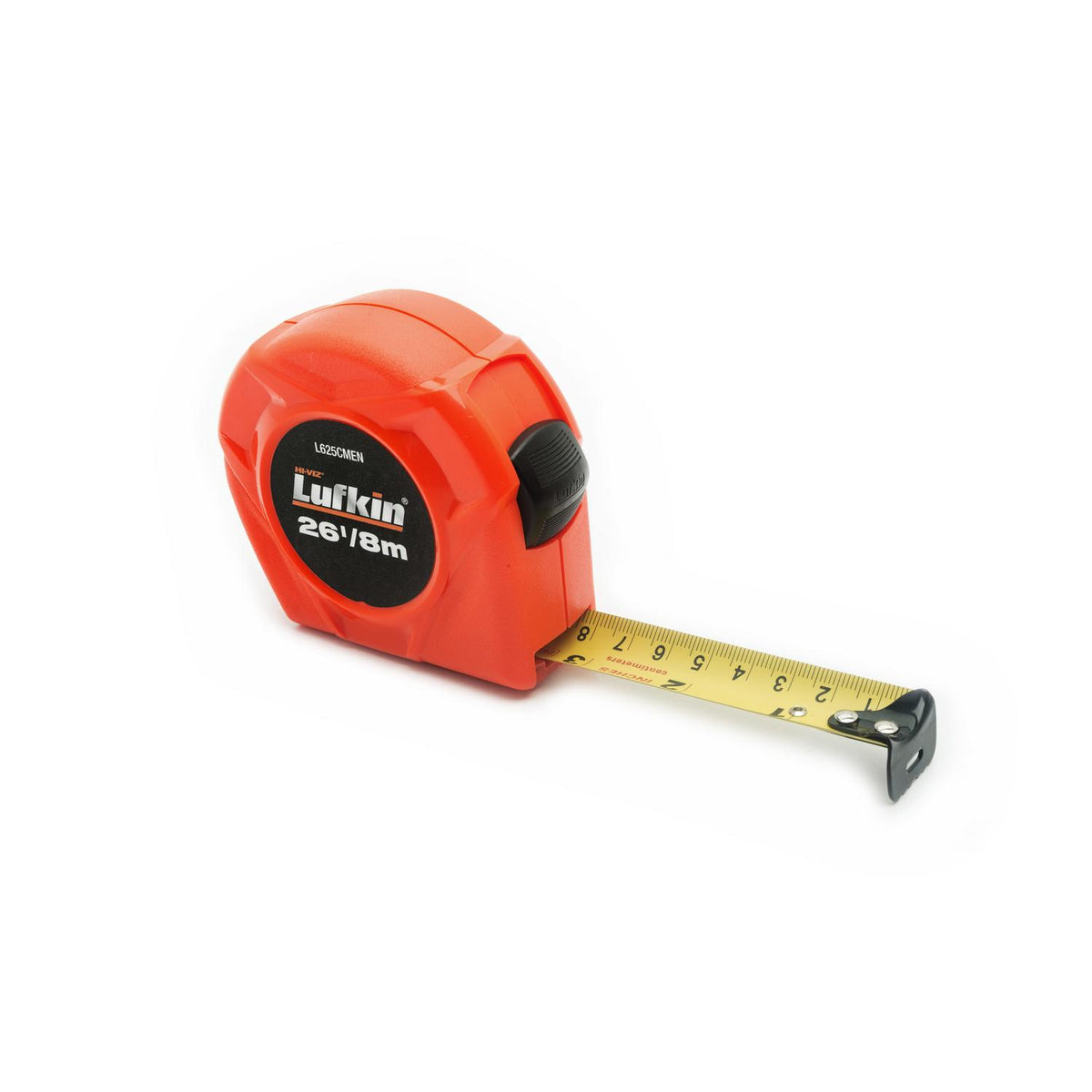 Lufkin L625CMEN 1" x 8m/26'  Hi -Viz Orange SAE/Metric Yellow Clad Power Return Tape Measure