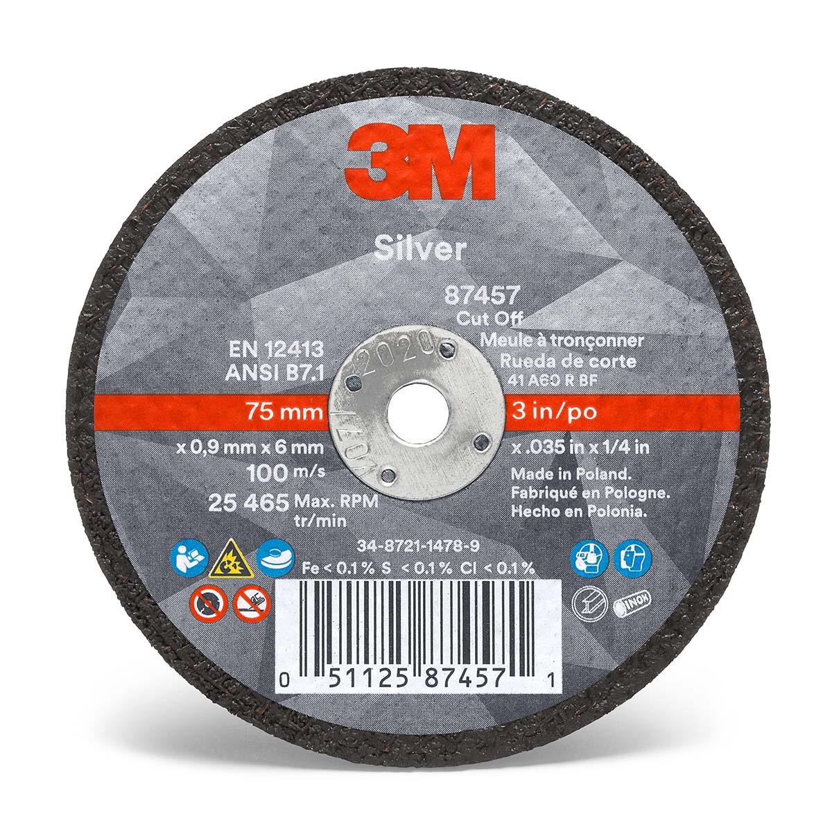 3M UU009036748  Silver Cut -Off Wheel 87457 - T1 - 3 in x .035 in x 1/4 in