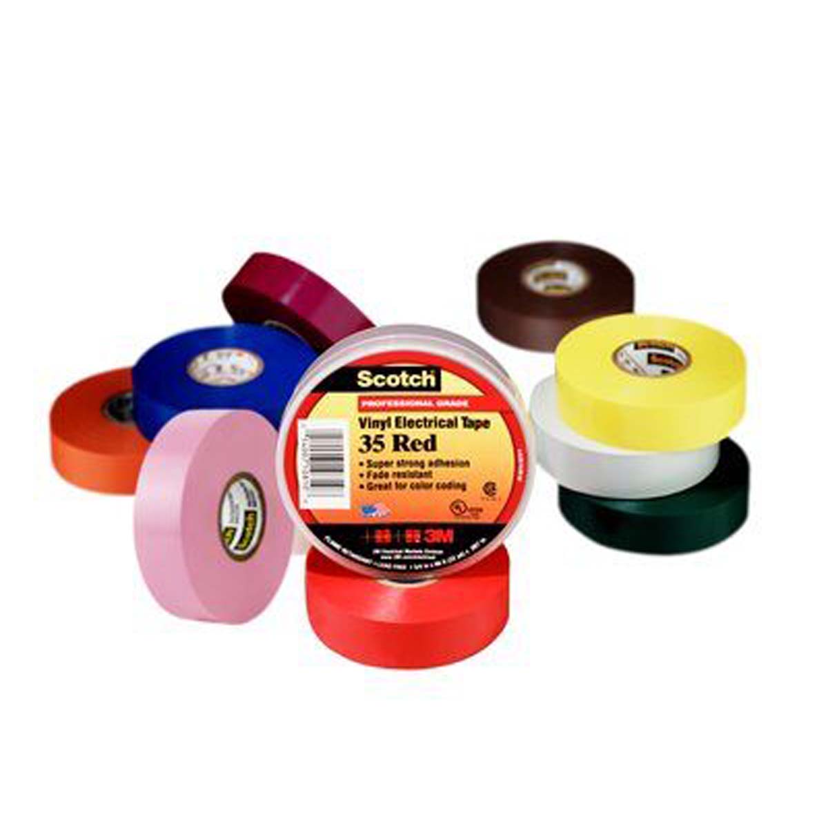 3M 80610833909 Scotch Vinyl Color Coding Electrical Tape 35 - 3/4 in x 66 ft - Red