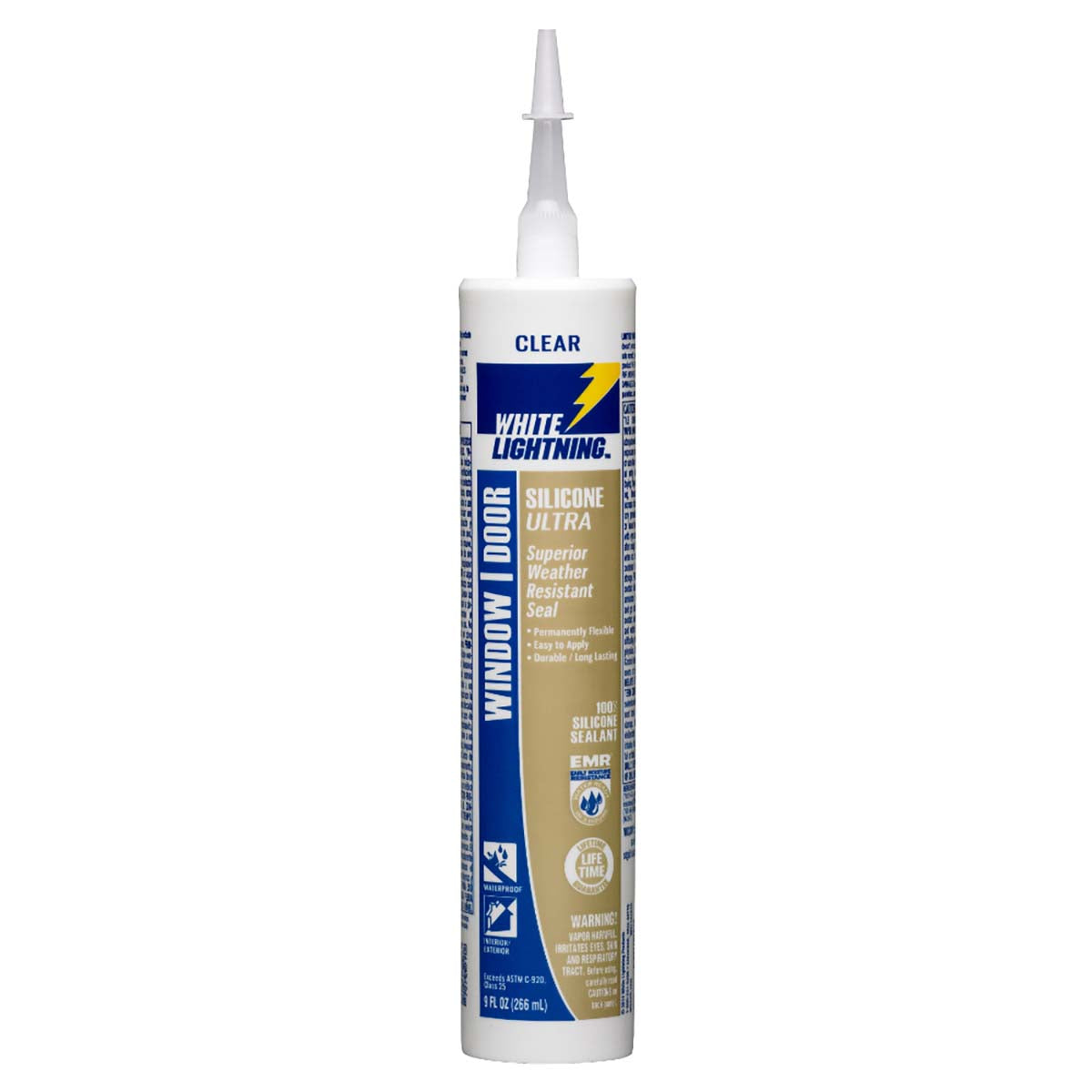 White Lightning W31101010  Window & Door Silicone Ultra Clear Sealant  - 9 oz