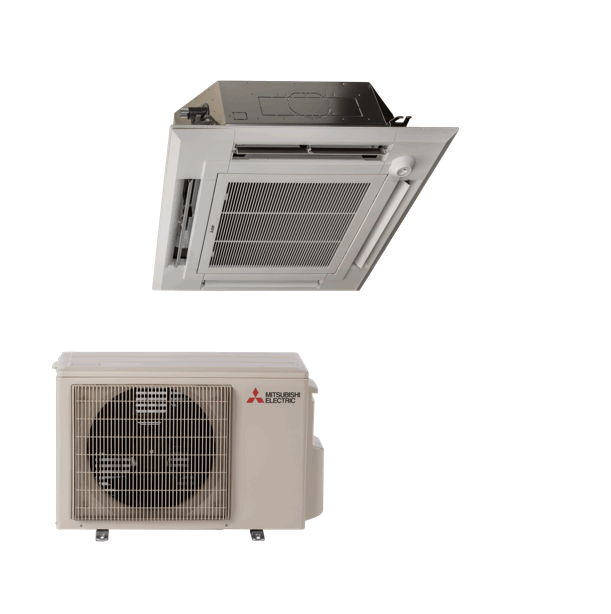 Mitsubishi M-Series 9000 BTU 4 Way Ceiling Cassette Ducted Heat Pump Air Conditioning System - 22.4 SEER