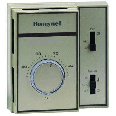 Honeywell T6069D4014 Fan Coil Degree F T-Stat, 2 Pipe Heat/ Cool, Constant or Cycled Fan,44-86F. with Thermometer. Tan Color